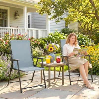 Outsunny Folding Garden Dining Chairs Set of 2 Light Grey