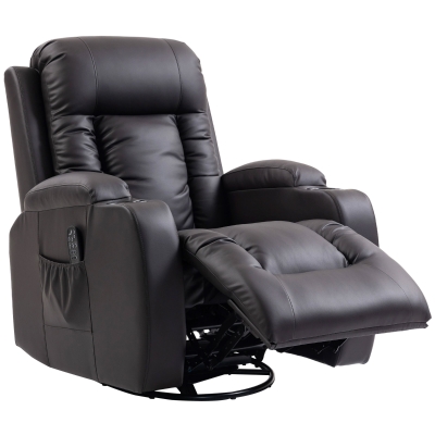 HOMCOM Fauteuil Massage Chauffant Pivotant 360° Relaxation Marron