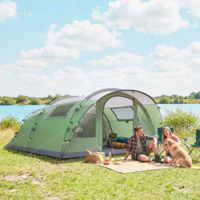 Outsunny Tente 2-4 Pers. Multi-Chambres avec Fenêtres Vert