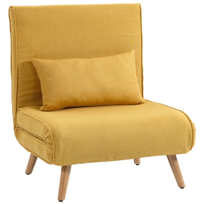 HOMCOM Sofá Cama Individual Plegable con Respaldo Ajustable 5 Posiciones Sillón Cama Tapizado con Cojín 72x75x85 cm Amarillo