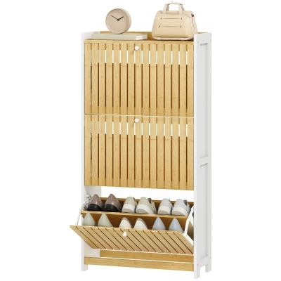 HOMCOM Range-Chaussures 3 Portes Bambou Blanc/Naturel 18 Paires