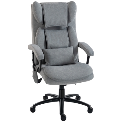 HOMCOM Silla de Oficina con Masaje de Amasamiento de 4 Puntos Respaldo Alto Altura Ajustable Asiento Amplio Cojín Lumbar Gris