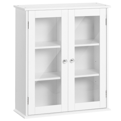 kleankin Armoire Salle de Bain Bois Verre 2 Portes Blanc 55x65 cm