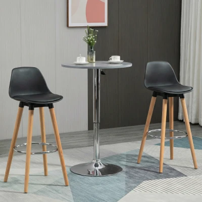 HOMCOM 2er-Set Barhocker Barstühle Skandi-Design, Fußtstütze, 43 cm x 43 cm x 91 cm, Natur + Schwarz