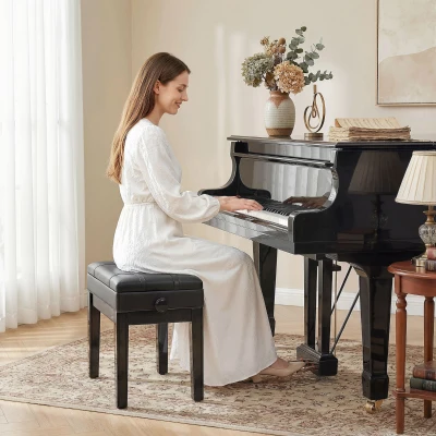 HOMCOM Banquette Piano Coffre Réglable Noir Bois