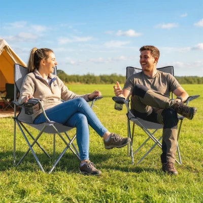 Outsunny 2er-Set Campingstühle mit hoher Rückenlehne aus Metall und Oxford-Gewebe, Grau