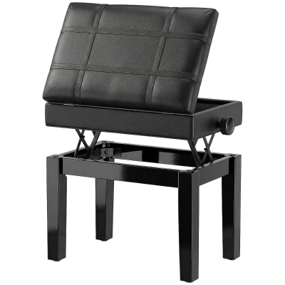 HOMCOM Banquette Piano Coffre Réglable Noir Bois