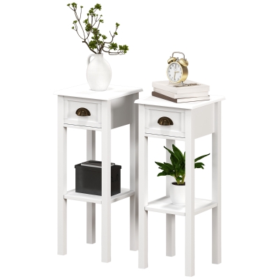 HOMCOM Lot de 2 Tables de Chevet avec Tiroir Blanc 30x30x75 cm