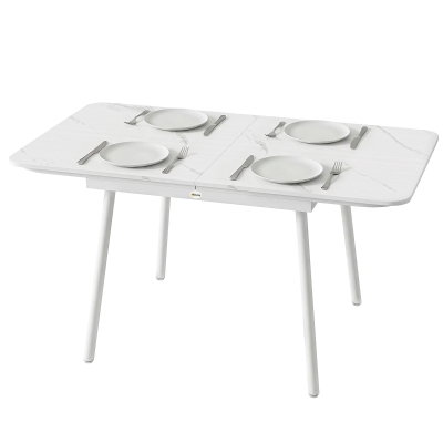 Outsunny Table Jardin Métal WPC 140x80cm 4-6 Personnes Blanc