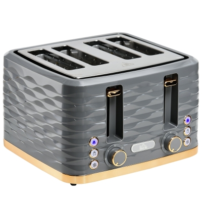 HOMCOM Toaster für 4 Scheiben mit 7 Bräunungsstufen, High-Lift, Aufwärm-/Auftau-/Abbruchs-Funktion, Graue Wellenoptik