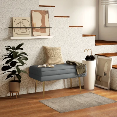 HOMCOM Ławka Tapicerowana z Przestrzenią do Przechowywania, Drewno Lite, 79,5 cm x 37,5 cm x 43 cm, Ciemnoszary