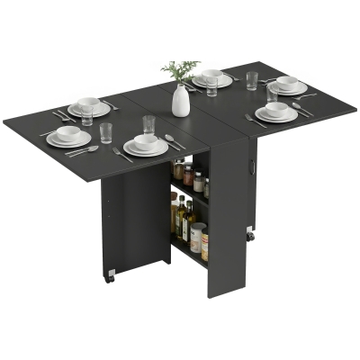 HOMCOM Table Pliante Noire Cuisine Roulettes 140cm
