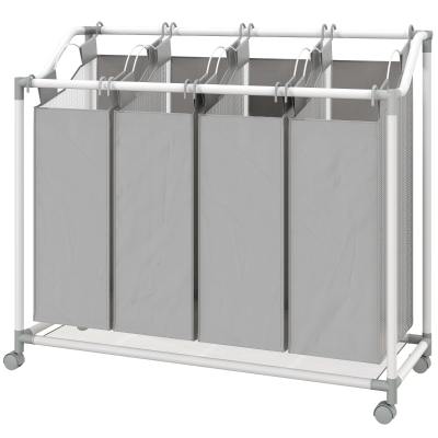 HOMCOM Chariot à Linge 4 Sacs Amovibles 4x40L Gris
