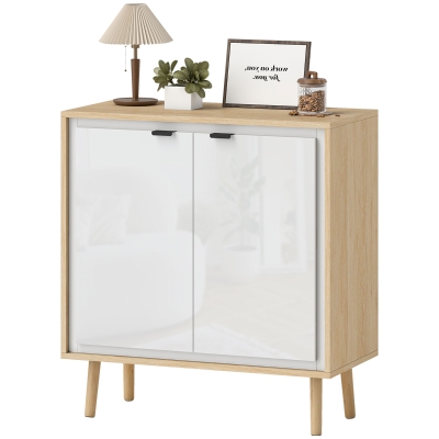 HOMCOM Buffet Brillant Blanc Chêne 72x35x77cm Double Porte