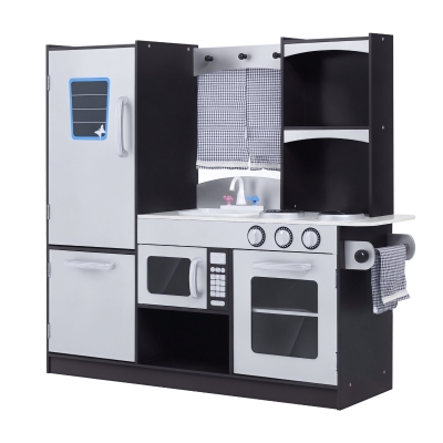 HOMCOM Cuisine Enfant Bois Jeu Éducatif 105x32x95cm Argenté Noir