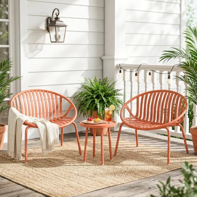 Outsunny Garten-Set Bistro 3-teilig Beistelltisch mit konkaver Platte Stahl und Polypropylen 80x70x75cm Ziegelrot