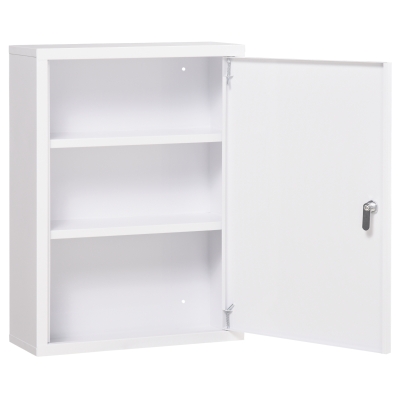 kleankin Armoire à pharmacie murale en acier, armoire à médicaments à 3 niveaux porte verrouillable 2 clés, 40x15x53,5cm, blanc