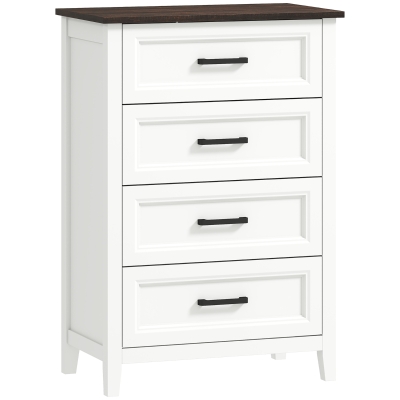 HOMCOM Cómoda 4 Gavetas Cómoda de Dormitório Estreita e Alta com Bancada com Efeito Madeira 60x35x87 cm Branco