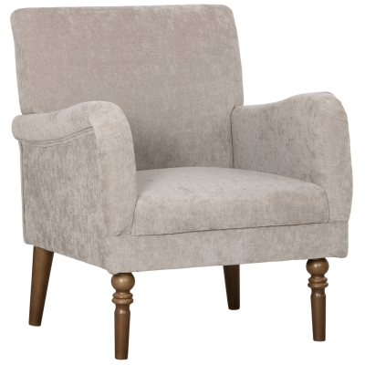 HOMCOM Fauteuil Salon 1 Place Tissu Lin Gris Pieds Bois