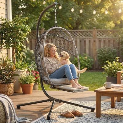 Outsunny Fauteuil Suspendu avec Support Gris Clair Pliante