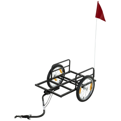 SPORTNOW Remorcă pentru Bicicletă pentru Marfă 40 kg Cărucior de Mână din Oțel cu Steag Roșu Roți de 40,64 cm 145x60x42 cm Negru