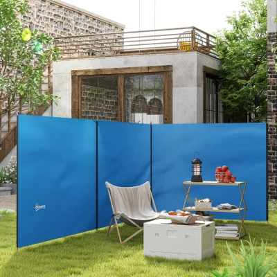 Outsunny Pare-vent Camping 540x150cm 4 Tiges Acier Bleu