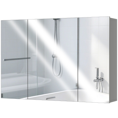 kleankin Armoire Murale Salle de Bain 3 Portes Miroir Gris 90x15x60 cm