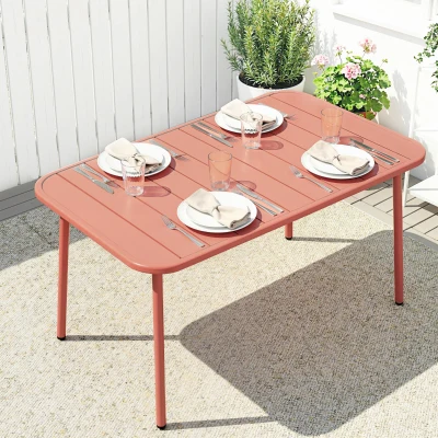 Outsunny Table Extérieure 120x70cm 4 Pers Lattes Rouge