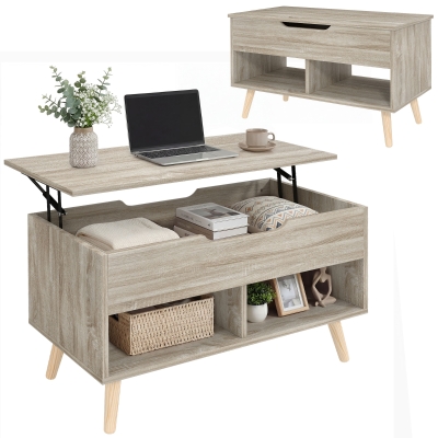 HOMCOM Table Basse Relevable Bois Naturel avec Rangement 75x40x58cm