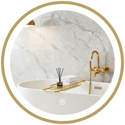 HOMCOM Miroir LED Rond 40cm Doré, Salle de Bain, Dimmable