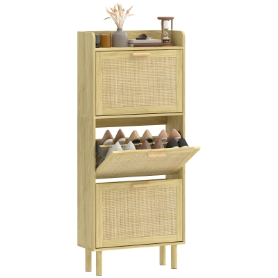 HOMCOM Meuble à Chaussures 3 Portes 12-18 Paires Chêne 153cm