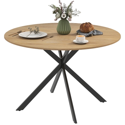 HOMCOM Table Ronde 120cm Industrielle Bois Acier Chêne