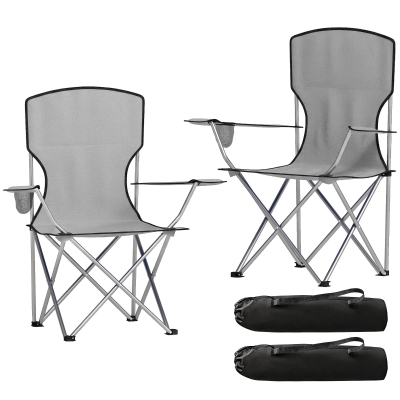 Outsunny Chaises Camping Métal Tissu Oxford Dossier Haut Lot de 2 Gris