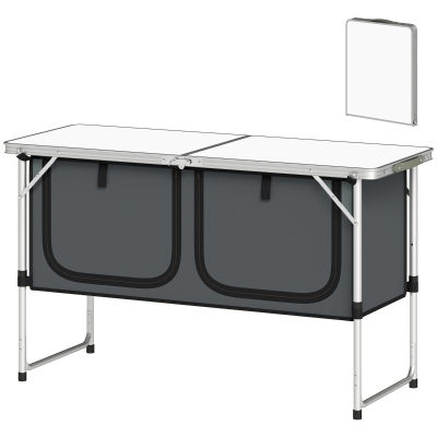 Outsunny Table Camping Pliable Aluminium avec Armoire 120x47x70cm