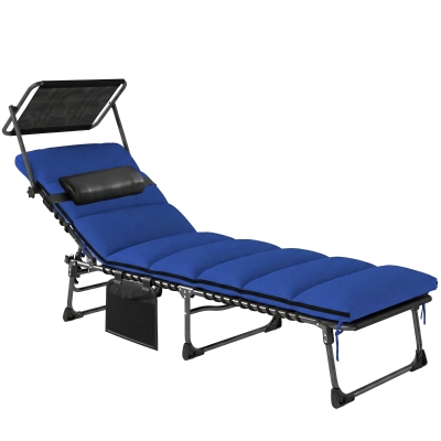 Outsunny Folding Sun Lounger with Canopy Dark Blue