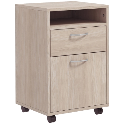 HOMCOM Cajonera de Escritorio con Ruedas Cajón Compartimento Puerta Archivador Móvil para Estudio 40x35x60 cm Roble