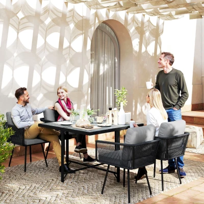 Outsunny 5 Piece Garden Dining Set with Table & Chairs Grey