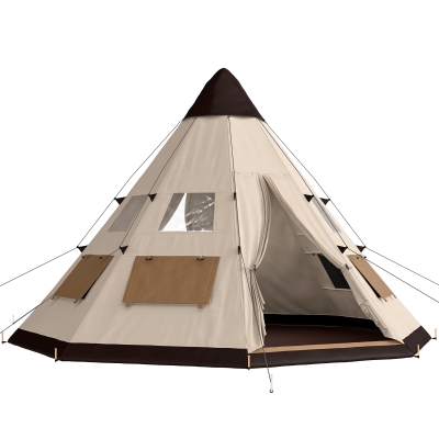 Outsunny 6-Man Tipi Tent with Carry Bag Khaki