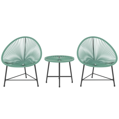Outsunny Rattan Bistro Set with Glass Table, Green