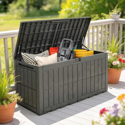 Outsunny Resin Garden Storage Box 440L Lockable Waterproof
