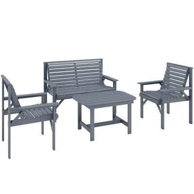 Outsunny 4pc Wooden Garden Sofa Set with Table Grey
