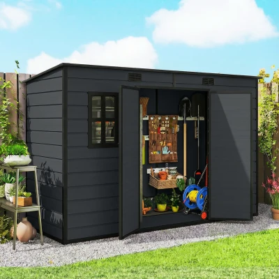 Outsunny Resin Garden Shed Lockable Storage Dark Grey 10x4ft