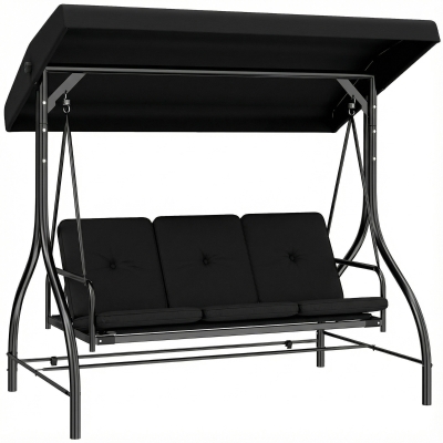 Outsunny 3-Seater Swing Chair Bed Metal Frame Black