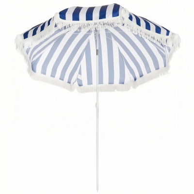 Outsunny Parasol Plage Ø180cm Réglable Bleu Blanc Terrasse Extérieur
