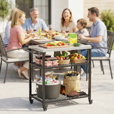 Outsunny Grill Cart 3-Tier Stand Steel Shelves Black