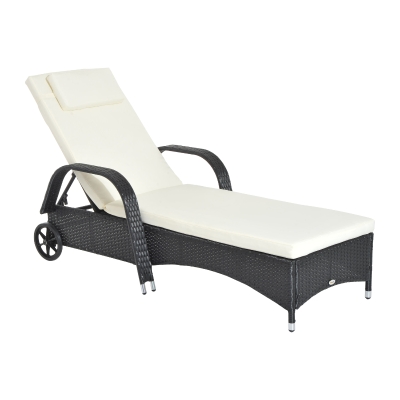 Outsunny Rattan Sun Lounger Reclining Chair Black