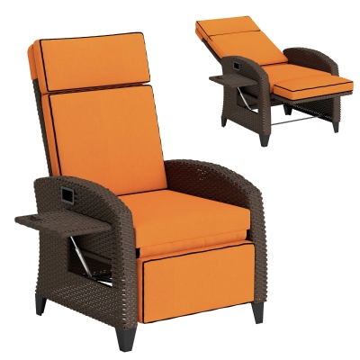 Outsunny Outdoor Recliner Chair w/Cushion & Tray, Orange