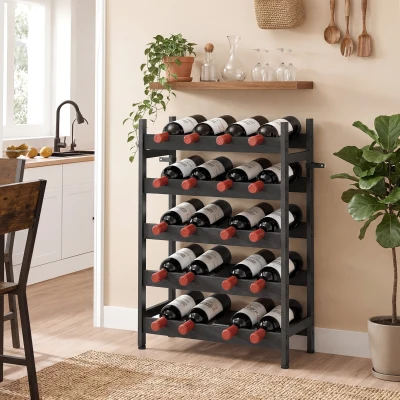HOMCOM Wine Rack Freestanding Industrial Liquor Cabinet 5-Tier 20 Bottles Bar Stand with Adjustable Feet, Black