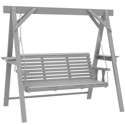 Outsunny 3-Seater Wooden Swing Bench Dark Grey