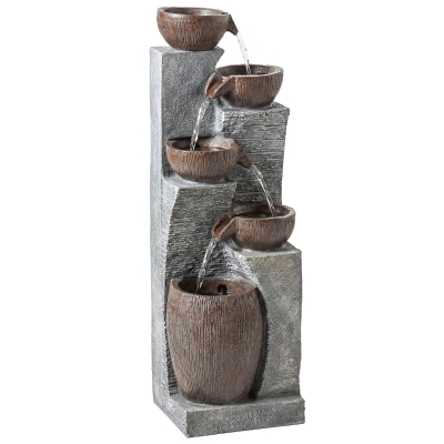 Outsunny 5-Tier Garden Fountain LED Lights Grey Brown